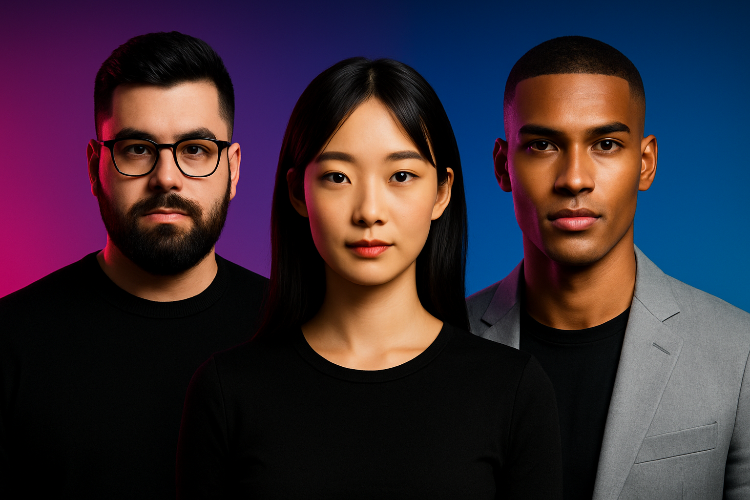 Diverse professional models with vibrant background